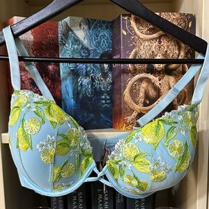 Victoria's Secret Light Blue and Lime Floral Bra